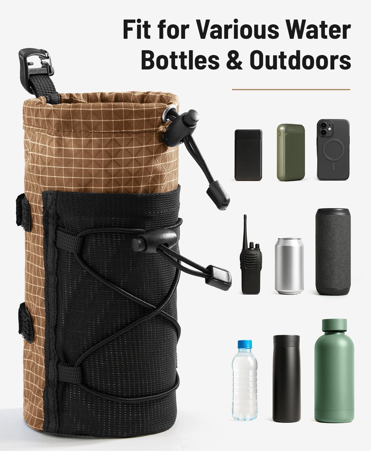 Large Water Bottle Holder Pouch Bag, Backpack Water Bottle Holder Mesh Bag Carrier Fits for 10-32oz Bottles, Heavy-Duty Water Bottles Holder Accessories for Hiking, Sports, Travel, Outdoor