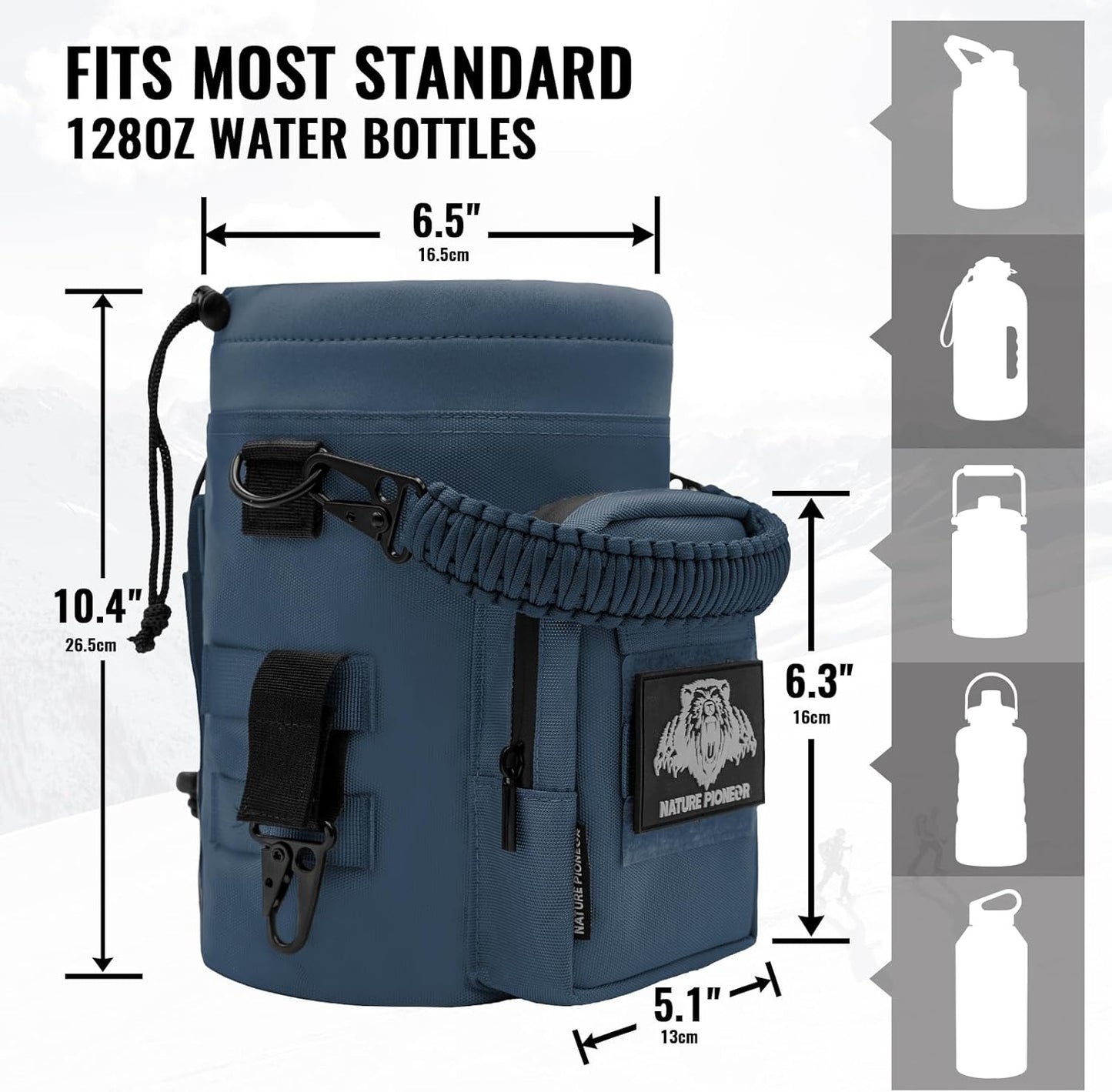 NATURE PIONEOR 32 64 128oz Tactical Water Bottle Pouch, Multi-Function Tactical Water Bottle Bag with Adjustable Shoulder Strap, Half/One Gallon Molle Strap Carrier Holder