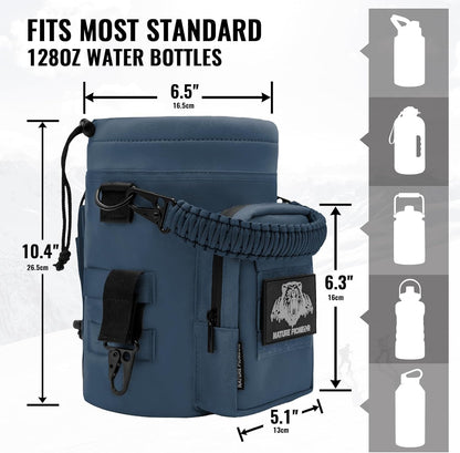 NATURE PIONEOR 32 64 128oz Tactical Water Bottle Pouch, Multi-Function Tactical Water Bottle Bag with Adjustable Shoulder Strap, Half/One Gallon Molle Strap Carrier Holder