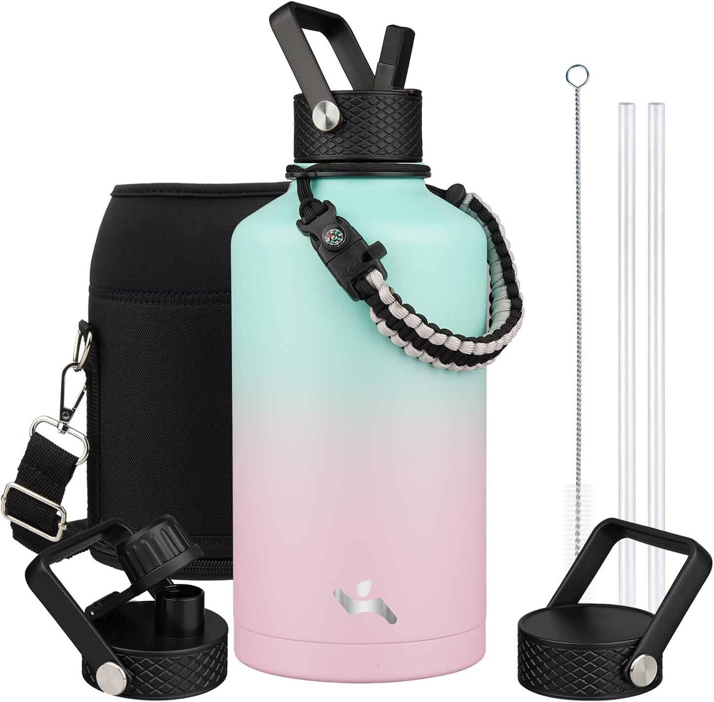 Konokyo 22oz Stainless Steel Bottles with 3 Lids Sport Insulated Water Bottle,Mint
