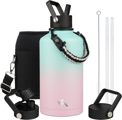 Konokyo 22oz Stainless Steel Bottles with 3 Lids Sport Insulated Water Bottle,Mint