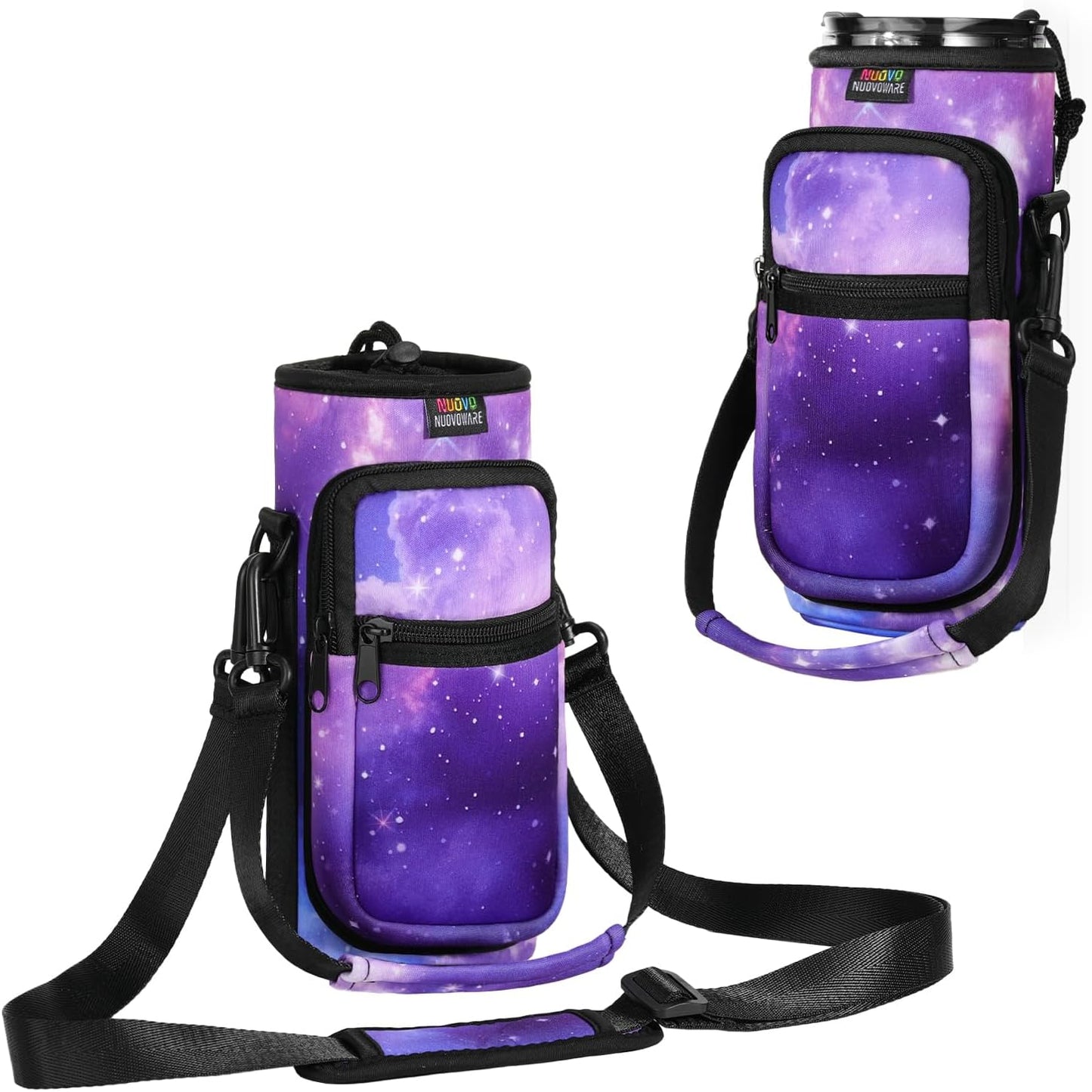Nuovoware Water Bottle Carrier Bag,25oz/40oz/64oz Bottle Pouch Holder,Adjustable Shoulder Hand Strap 2 Pocket Sling Neoprene Sleeve Sports Accessories for Hiking Travelling Camping