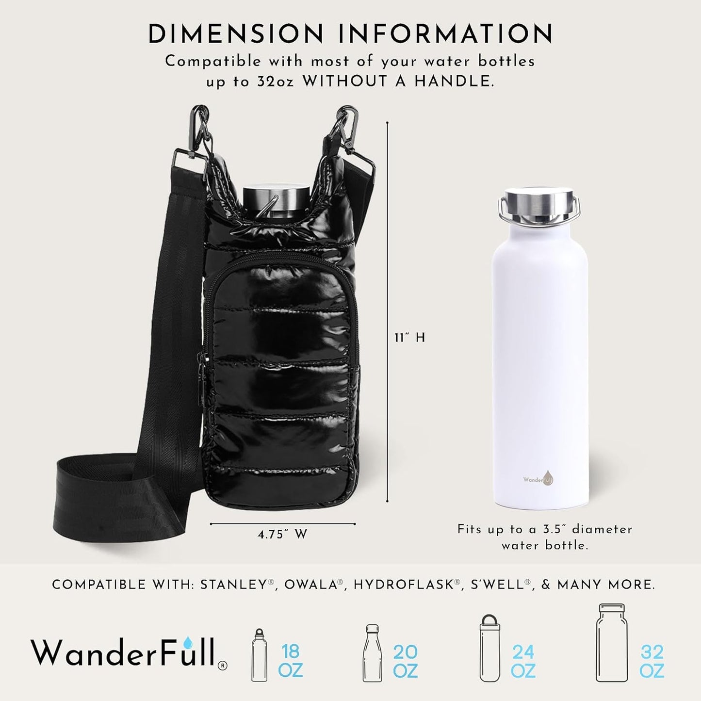 WanderFull Original HydroBag Fits Up to 32 oz Water Bottle Holder with Strap – Hands-Free Crossbody Water Bottle Carrier Bag with Phone Pocket - Colors A