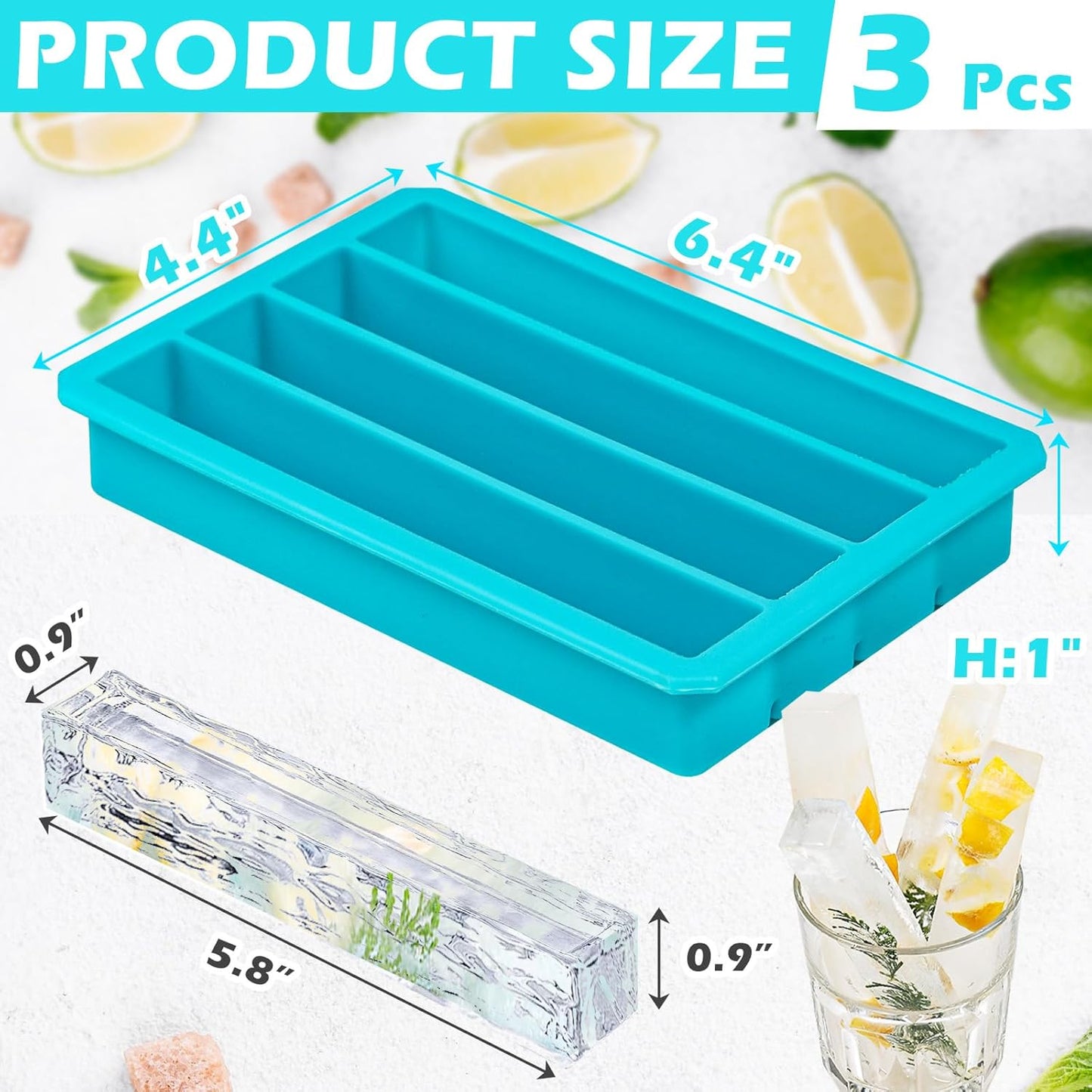 Webake Silicone Ice Cube Trays for Water Bottles Ice Cube Mold 12 Cavity, Easy Release Long Ice Cube Sticks For Bottled Beverage, Soda, Sport Drinks, Burritos Egg, Pack of 3