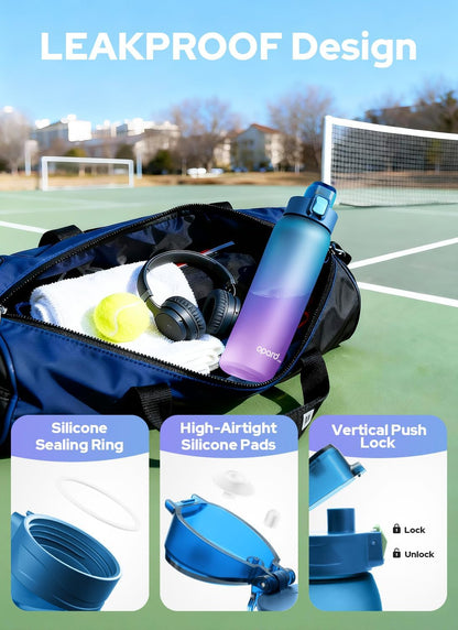 Opard Zip 32oz Plastic Water Bottle Dishwasher Safe, Leakproof Flip-Top Lid, BPA Free Tritan, Wide Mouth Reusable Sports Water Bottle for Gym Hiking Commuting Outdoor Travel and School
