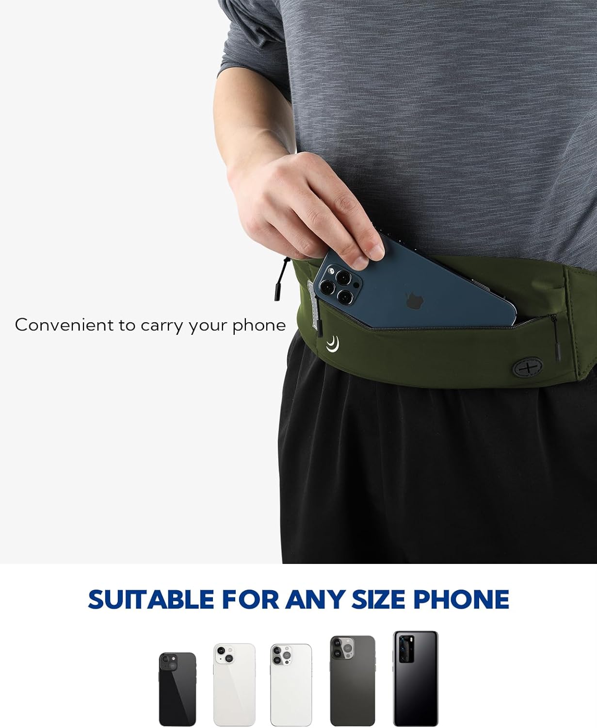 WATERFLY Running Belt Fanny Pack: Runner Marathon Jogging Waist Pack Sport Workout Exercise Fitness Phone Holder Belt for Men Women Jogger Slim Waist Bag Black