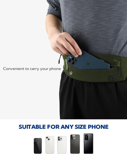 WATERFLY Running Belt Fanny Pack: Runner Marathon Jogging Waist Pack Sport Workout Exercise Fitness Phone Holder Belt for Men Women Jogger Slim Waist Bag Black