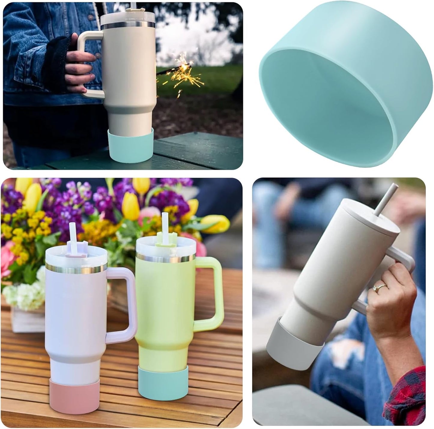 2 Pcs 3 Inch / 75mm Black Water Bottle Boot, Silicone Sleeve Water Bottle Bumper, Tumbler Accessories Bottle Bottom Protector for 20oz 30oz 40oz Water Bottle