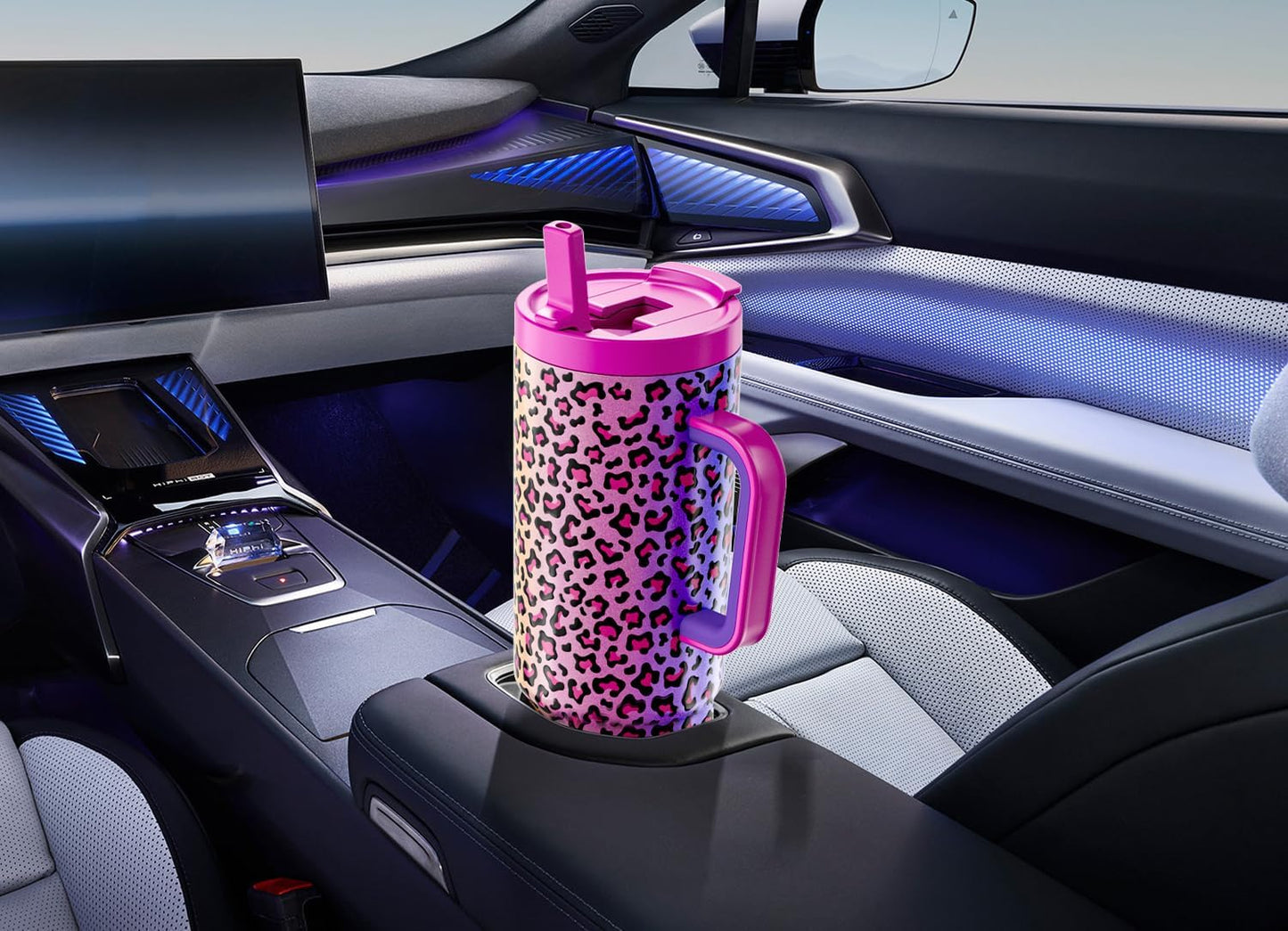 Meoky 32 oz Tumbler with Handle and Flip Straw, 100% Leakproof Tumbler with Lid and Straw, Stainless Steel Insulated Cup, Cupholder Friendly, Keeps Cold for 24 Hours (Night)