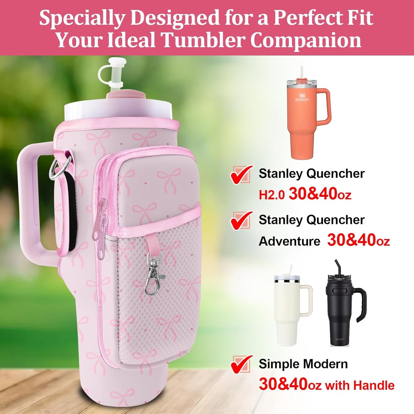 Stanley Carrier Bag for Stanley 40oz/30ozTumbler with Phone with 2 Adjustable Strap,3 Pockets Bottle Stanley Cup Carrier Bag & Case,Accessories for Hiking Travelling