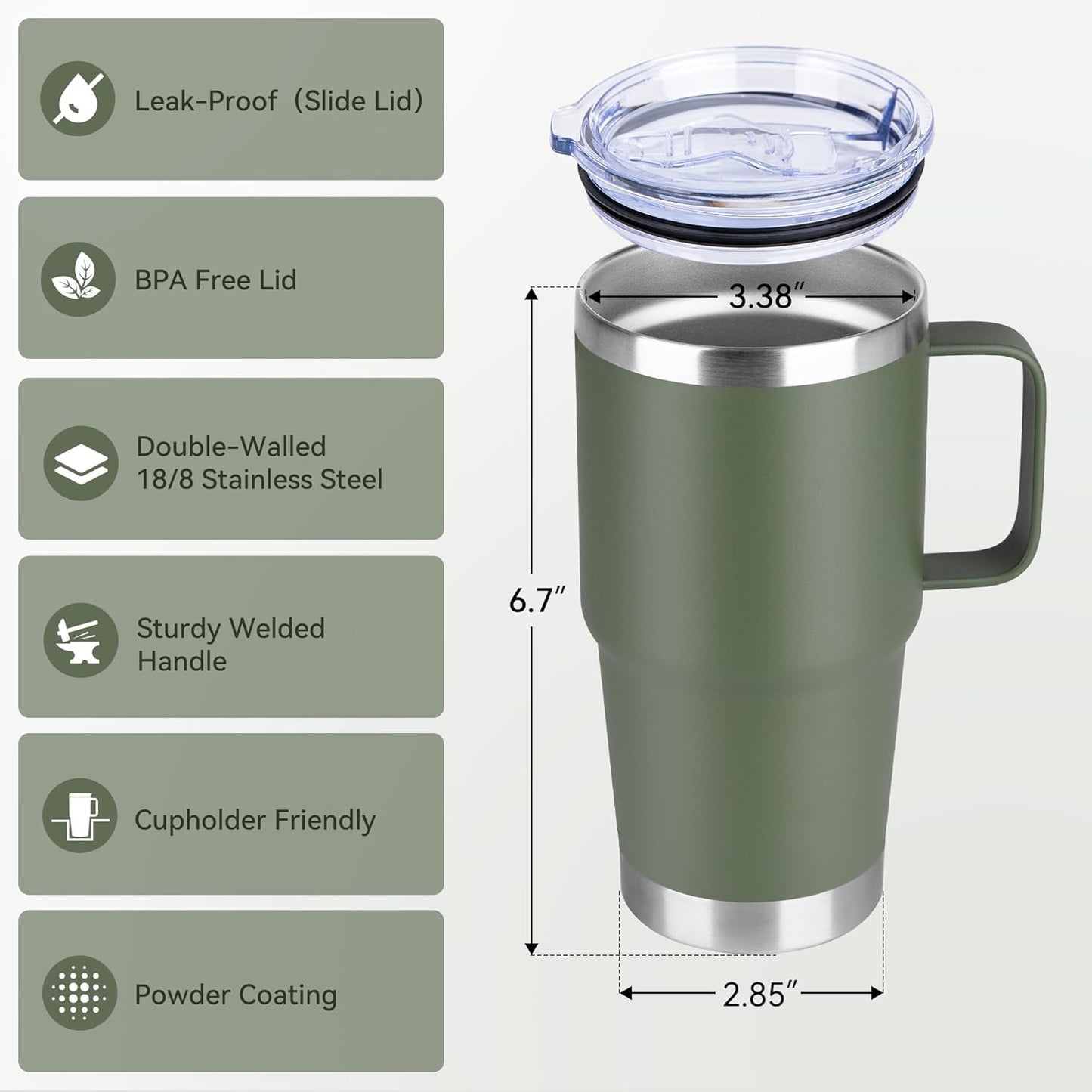 HASLE OUTFITTERS 20oz Tumbler with Handle & Lid, Insulated Stainless Steel Travel Mug, Leakproof Cup for Coffee, BPA-Free Double-Wall Vacuum Tumblers for Hot/Cold Drinks, Commuter, Gym, Office, Blue
