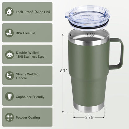 HASLE OUTFITTERS 20oz Tumbler with Handle & Lid, Insulated Stainless Steel Travel Mug, Leakproof Cup for Coffee, BPA-Free Double-Wall Vacuum Tumblers for Hot/Cold Drinks, Commuter, Gym, Office, Blue