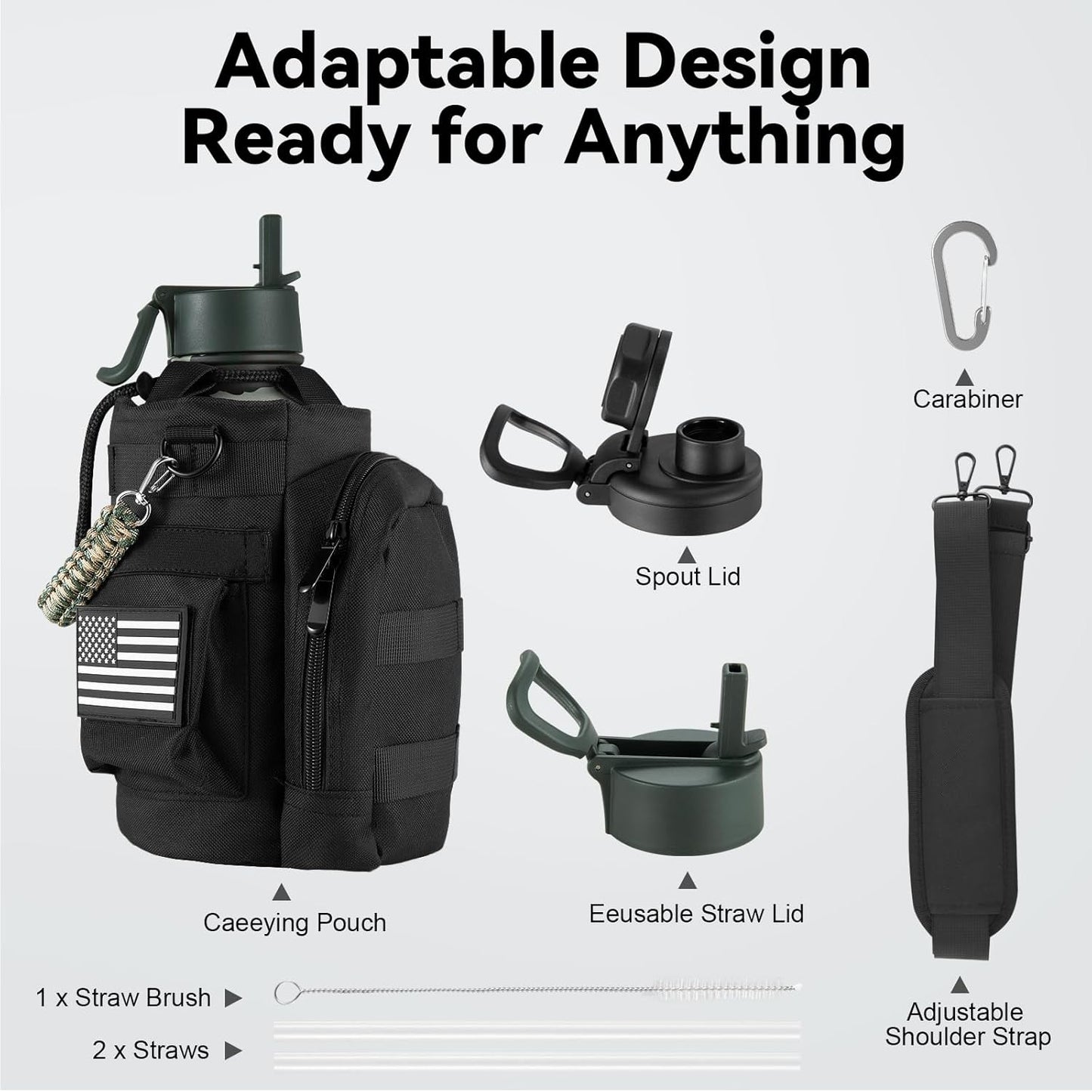 KXIAOCHEN Insulated Water Bottle With Strap, Cold For 48 Hrs Leak Proof, Triple Wall Stainless Steel Sports Water Bottle With Straw And Spout Lid For Gym Hiking Travel