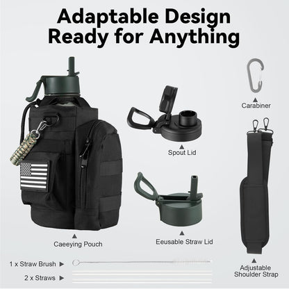 KXIAOCHEN Insulated Water Bottle With Strap, Cold For 48 Hrs Leak Proof, Triple Wall Stainless Steel Sports Water Bottle With Straw And Spout Lid For Gym Hiking Travel