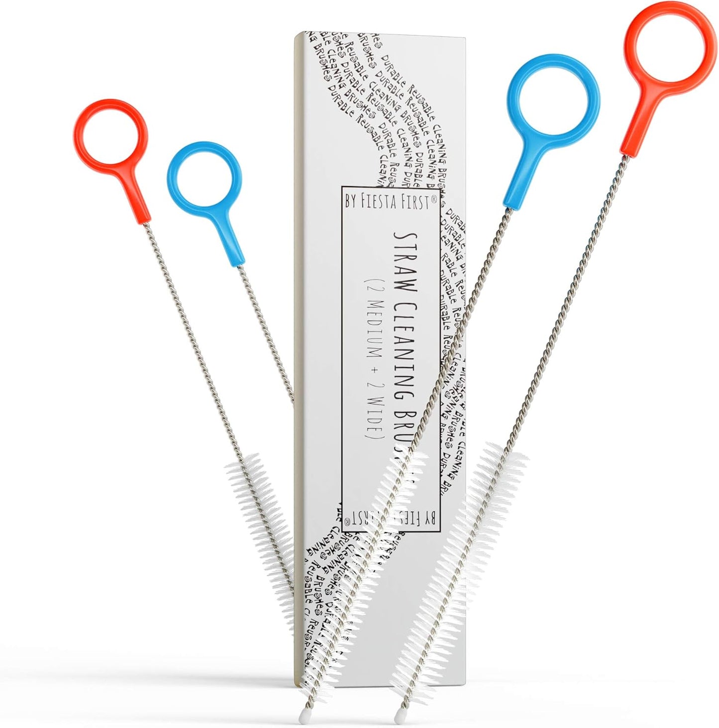 Buenalife Heavy Duty Cleaning Brushes Set of 4 - Extra Long Straw Cleaners for Metal and Plastic Reusable Drinking Straws, to Clean Small Spaces, Sippy Cups, Water Bottles - Sturdy Hard Brush Bristles