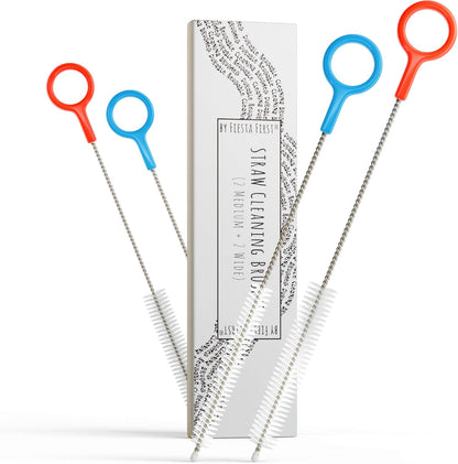 Buenalife Heavy Duty Cleaning Brushes Set of 4 - Extra Long Straw Cleaners for Metal and Plastic Reusable Drinking Straws, to Clean Small Spaces, Sippy Cups, Water Bottles - Sturdy Hard Brush Bristles