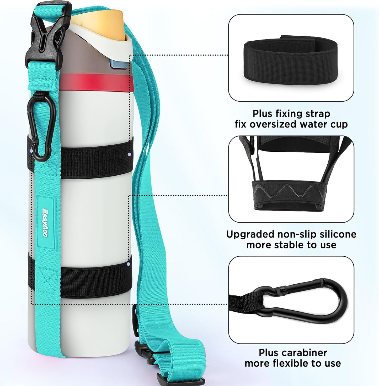 EasyAcc Water Bottle Holder Strap Sling, for Owala FreeSip 24 32 40 oz, Hydro Flask, Cirkul, Yeti, Stanley Flip, Universal Water Bottles, with Carabiner, for Walking Curise Travel (Bottle Excluded)