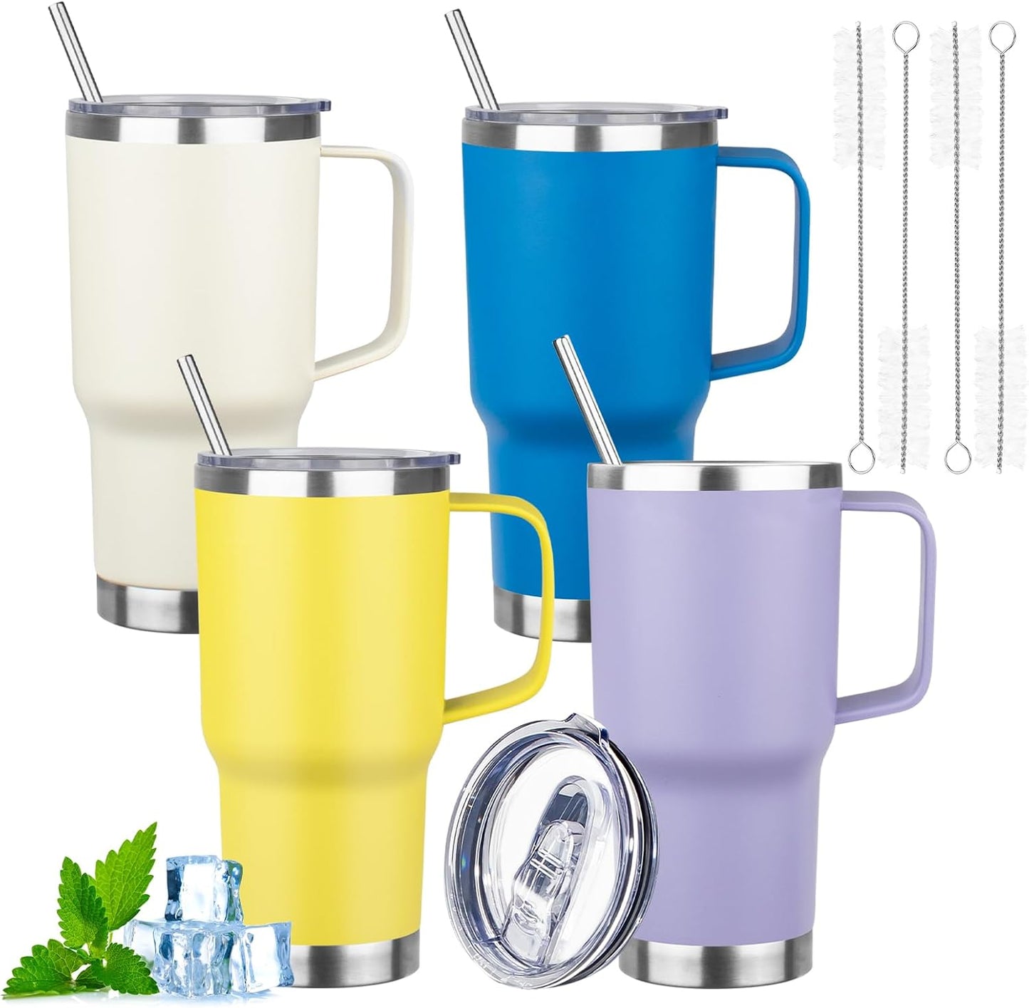 20oz Insulated Tumbler with Handle Stainless Steel Travel Coffee Mug with Lid and Straw Double Wall Vacuum Leak-proof Reusable Thermal Water Cup for Hot and Cold Drinks (Purple,1 Pack)