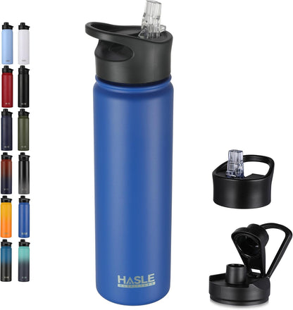 HASLE OUTFITTERS 32 oz Insulated Water Bottle Stainless Steel Double Walled Vacuum Sports Water Bottle with 2 Lids (Straw and Spout Lid) for Gym Camping Hiking(Black,1)