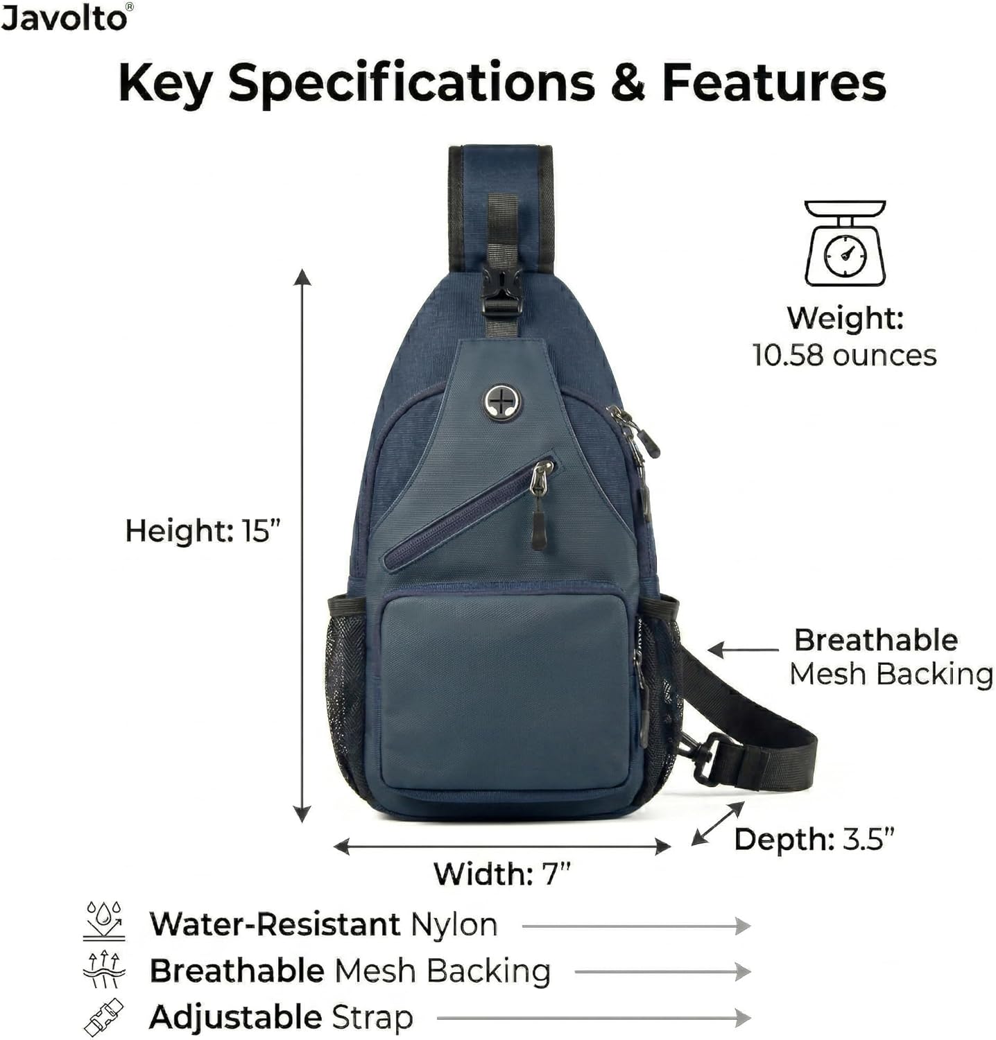 Javolto Sling Bag for Men Crossbody Backpack, Small Sling Backpack Mens Shoulder Bag, Casual Daypack Hiking Bag for Travel