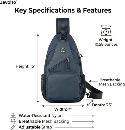Javolto Sling Bag for Men Crossbody Backpack, Small Sling Backpack Mens Shoulder Bag, Casual Daypack Hiking Bag for Travel