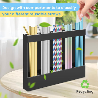 Acrylic Straw Holder for Cabinet, Reusable Straw Organizer with Double Sided Adhesive Tape Tumbler Straws Storage Container for Cupboard Drinking Straws Dispenser for Kitchen Counter (Transparent)