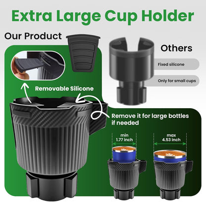Car Cup Holder Tray, Extra Large Car Cup Holder Expander with 360° Rotation Fit Most Big Cup Detachable 3 in 1 Car Trays for Eating, Phone & Snack Organizer Road Trip Essentials