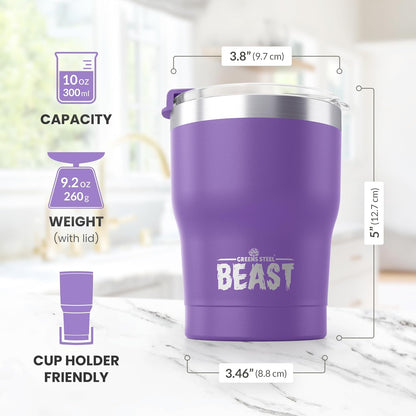 Beast 10 oz Tumbler Stainless Steel Vacuum Insulated Coffee Ice Cup Double Wall Travel Flask (Arctic White)