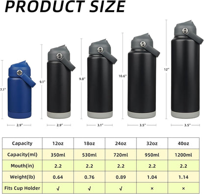 BJPKPK Insulated Water Bottle with Straw Lid, 18oz Thermo Water Bottles with Soft Nozzle, Flex Handle & Non-slip Boot, BPA Free Leak Proof Stainless Steel Metal Thermo, Tumblers, Cups,Sea Salt