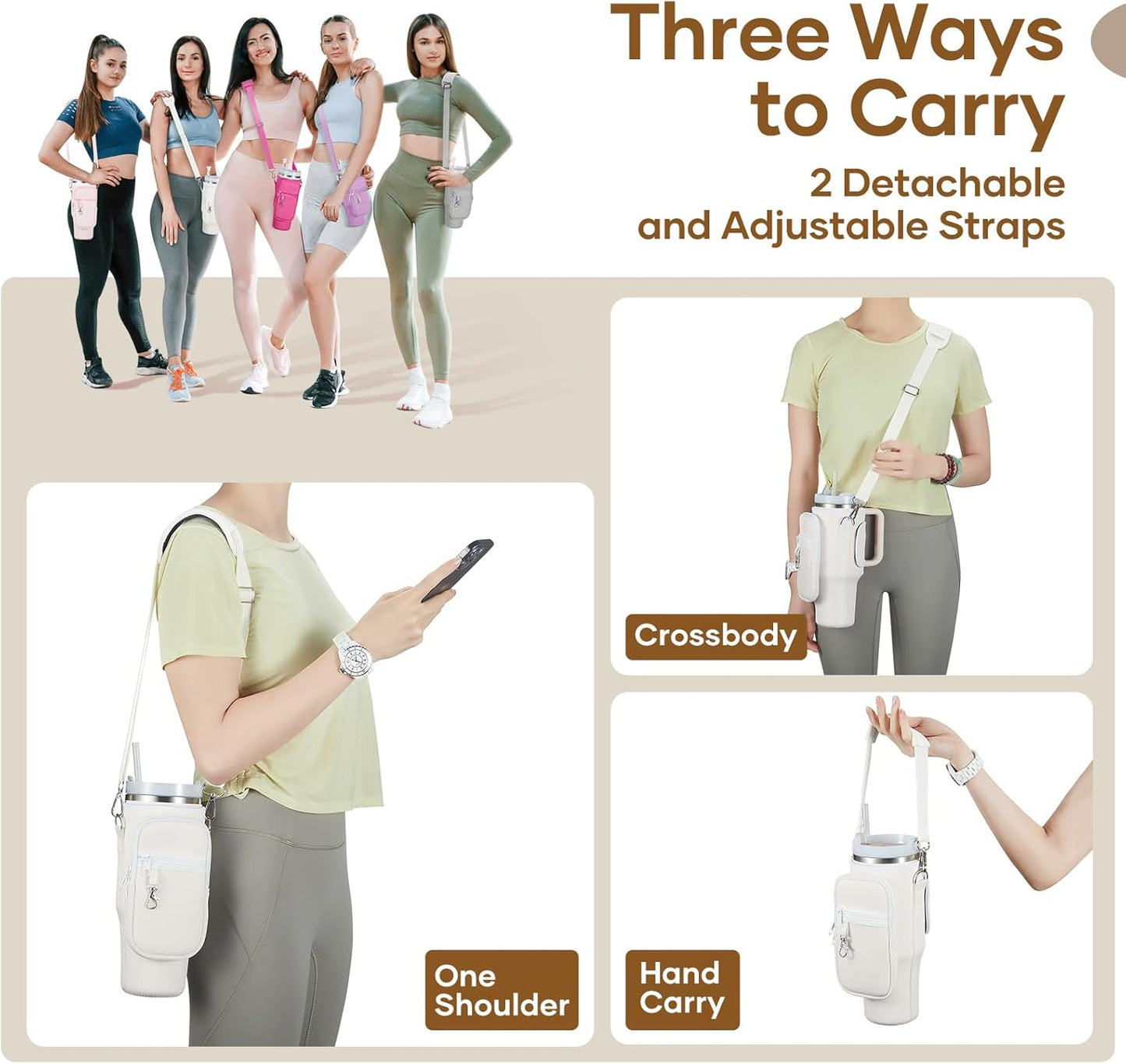 linmaya Water Bottle Carrier Bag for Stanley Cup 40/30oz with Phone Holder Pockets,Neoprene Water Bottle Cross-body Bag with Adjustable Shoulder & Hand Strap Stanley Cup Accessories
