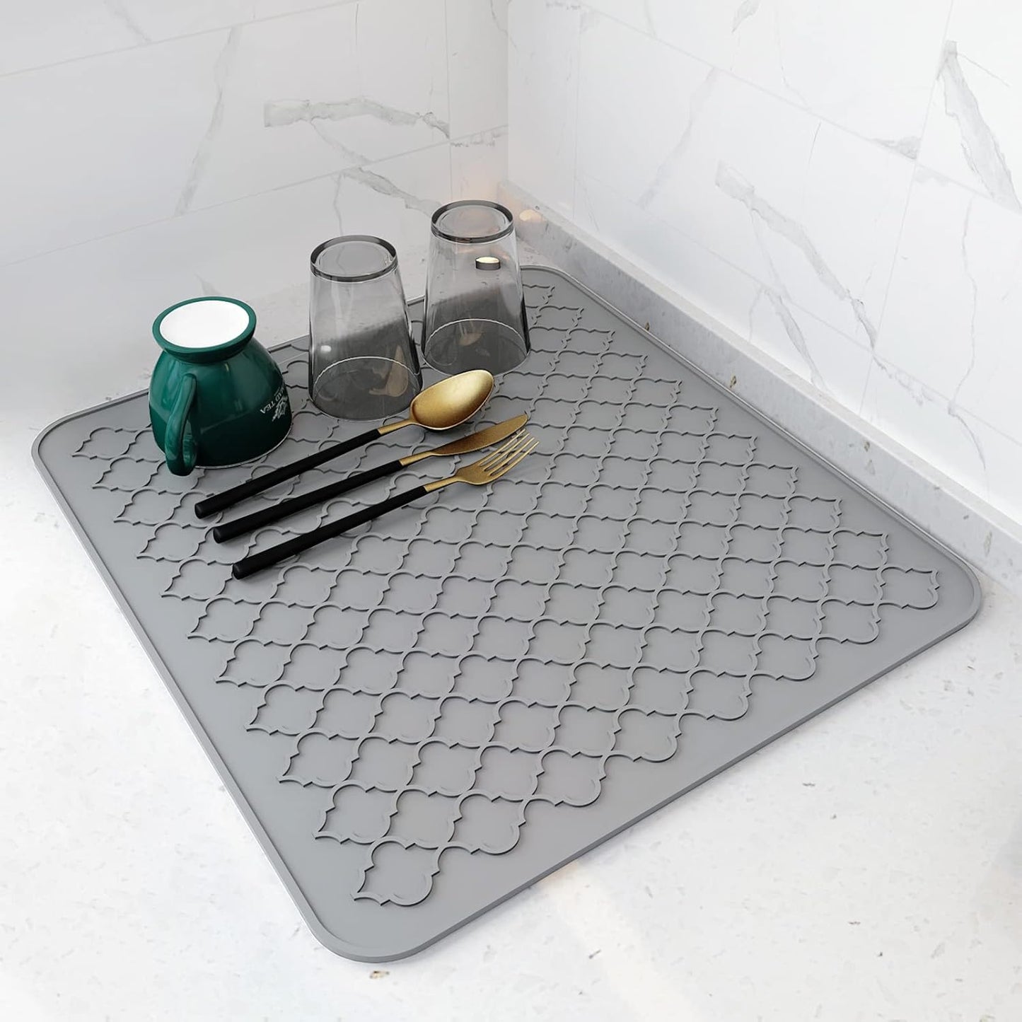 AMOAMI-Dish Drying Mats for Kitchen Counter-Silicone Dish Drying Mat-Kitchen Dish Drying Pad Heat Resistant Mat-Kitchen Gadgets Kitchen Accessories Kitchen Small Appliances(12" x 16", BLACK)