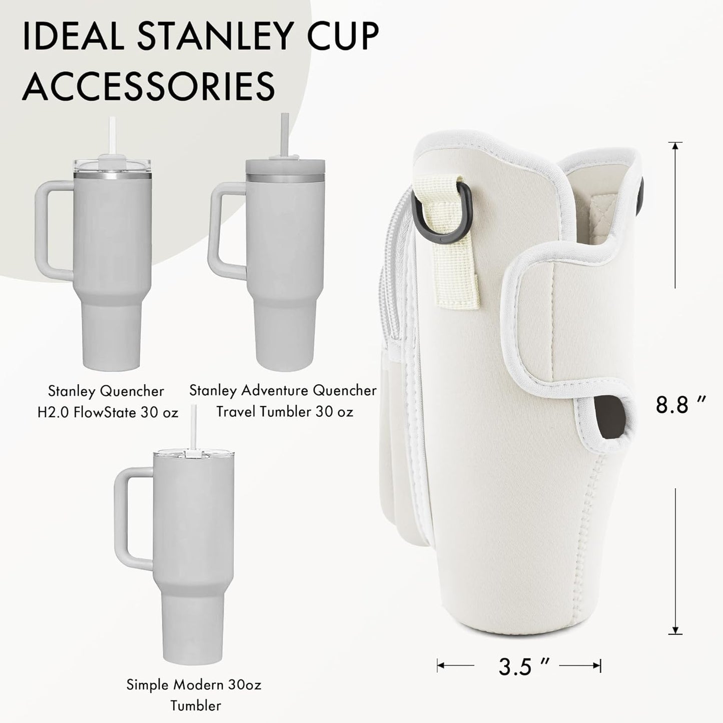 JEBEALUO Water Bottle Carrier Bag with Phone Pocket for Stanley Cup 40/30 oz, Water Bottle Holder with Adjustable Strap& Straw Cover, Stanley Cup Accessories