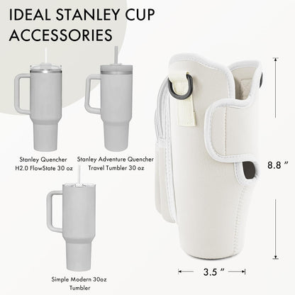 JEBEALUO Water Bottle Carrier Bag with Phone Pocket for Stanley Cup 40/30 oz, Water Bottle Holder with Adjustable Strap& Straw Cover, Stanley Cup Accessories