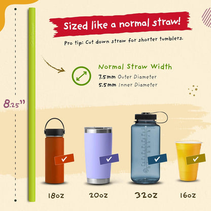 Silicone Straws - Slender Size BPA Free Non-Rubber Silicon Reusable Drinking Straws for Stainless Steel 20 oz Yeti Tumbler - Flexible, Chewy, Bendy & Safe for Kids/Toddlers