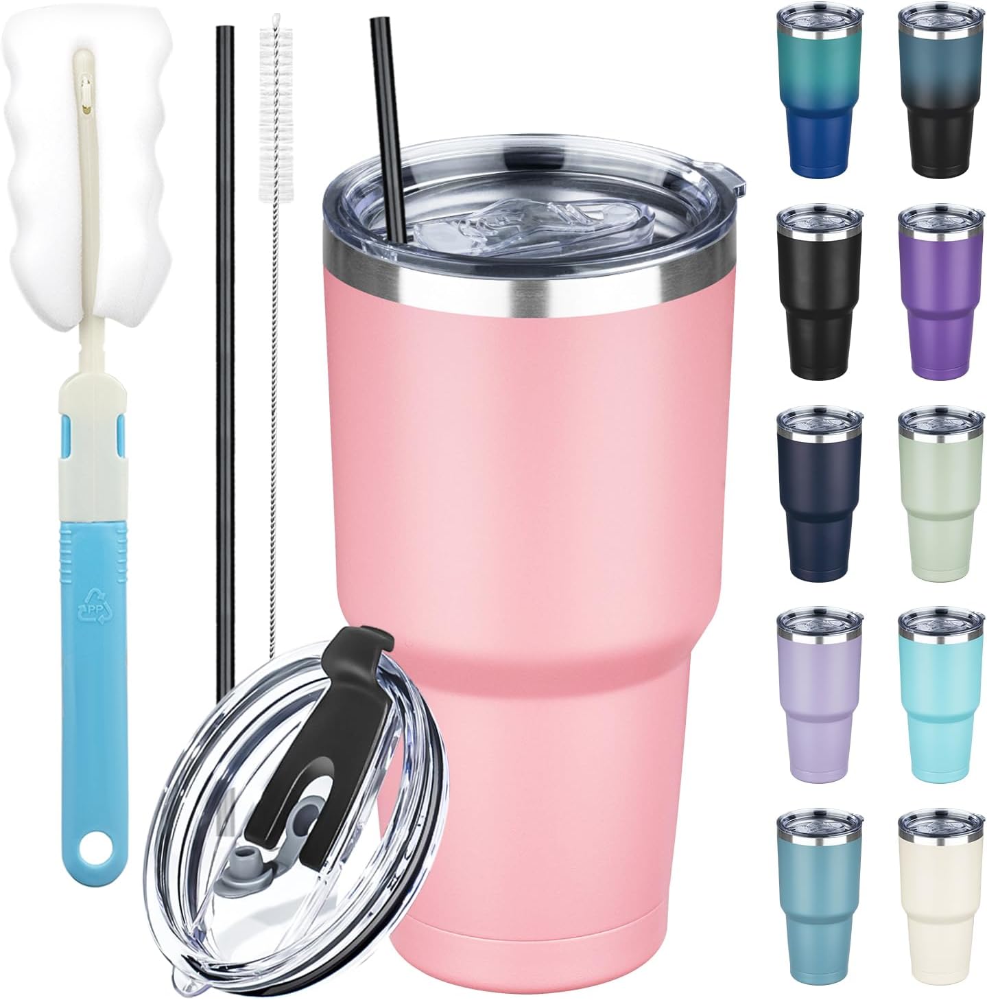 20 oz Tumbler with Lids and Straws, Stainless Steel Insulated Coffee Tumbler, Double Wall Vacuum Insulated Travel Mug Cup, Leakproof Thermal Coffee Cup for Hot and Cold Drinks (azure blue)