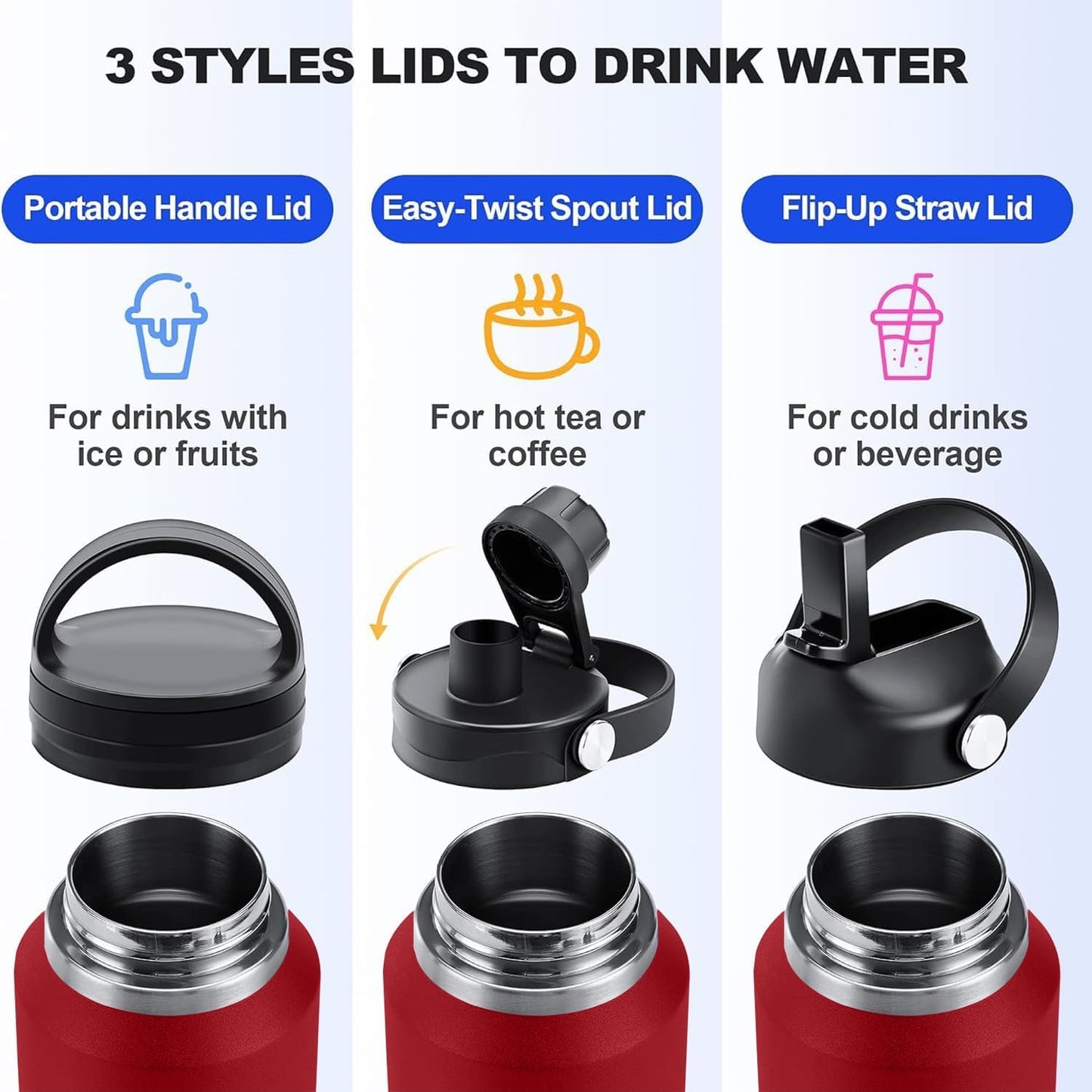 SENDESTAR 40oz Water Bottle Wide Mouth Stainless Steel Vacuum Insulated Double Wall with Straw Lids Fit in Any Car Cup Holder