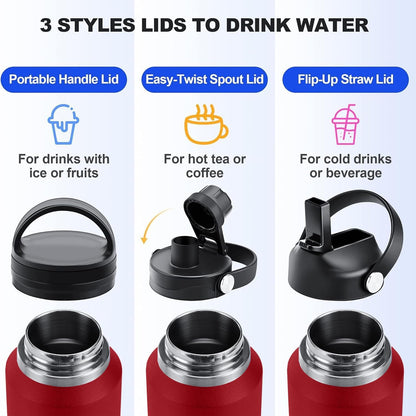 SENDESTAR 40oz Water Bottle Wide Mouth Stainless Steel Vacuum Insulated Double Wall with Straw Lids Fit in Any Car Cup Holder