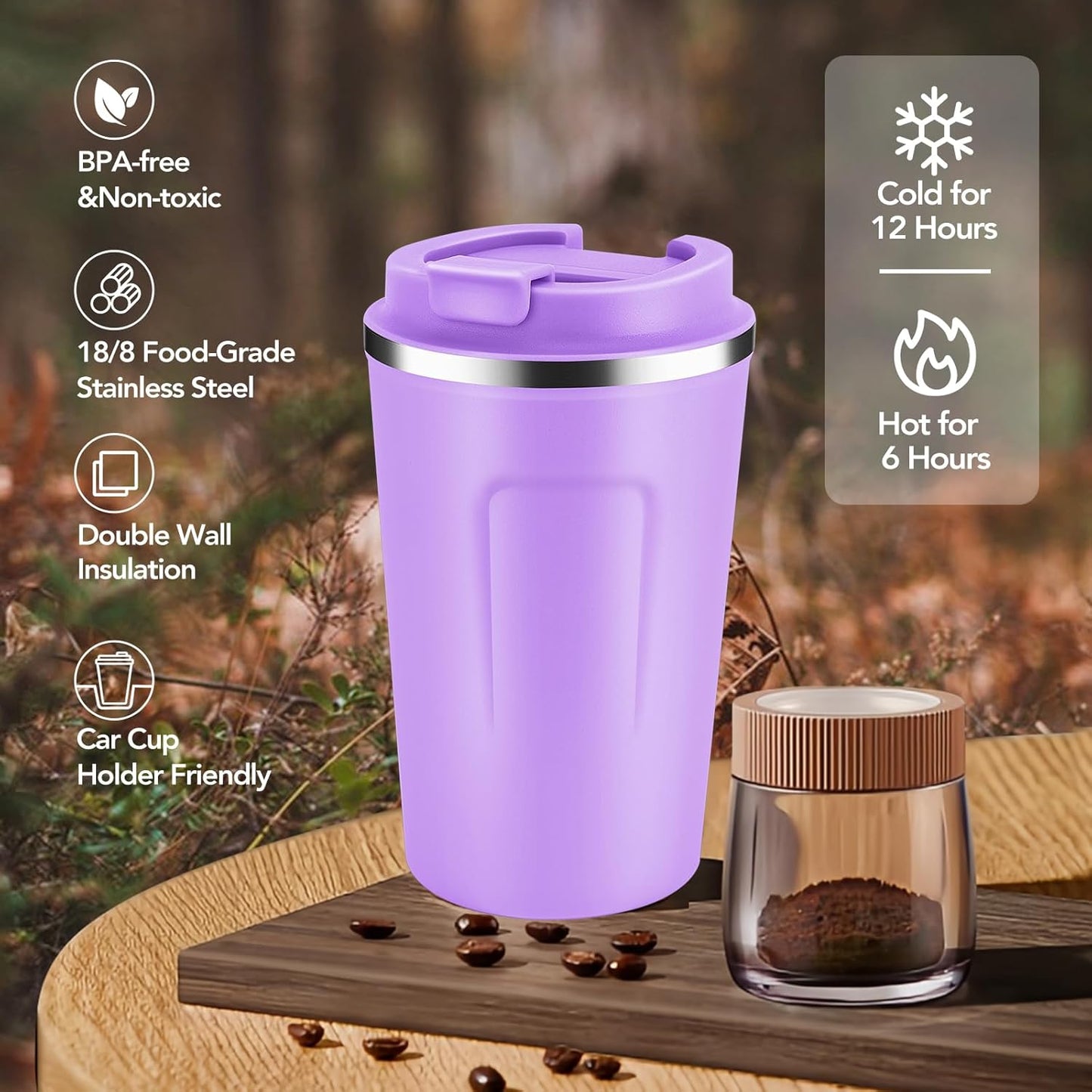 Volhoply 12 oz Double Wall Insulated Vacuum Travel Coffee Mugs with Flip Lid Bulk 2 Pack,Reusable Stainless Steel Leak Proof Coffee Cup,Portable Cafe Thermal Tumbler for Hot & Cold Drinks(Mix,2 Set)