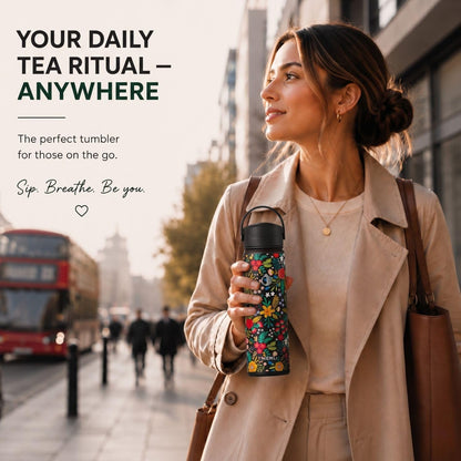22 oz Ceramic Lined Tea Infuser Travel Tumbler, Micro-Mesh Stainless Steel Infuser, Pure Taste Ceramic Interior, Triple Insulated 12hr Hot Cold, Dual Sip & Straw Lid, Scratch-Resistant