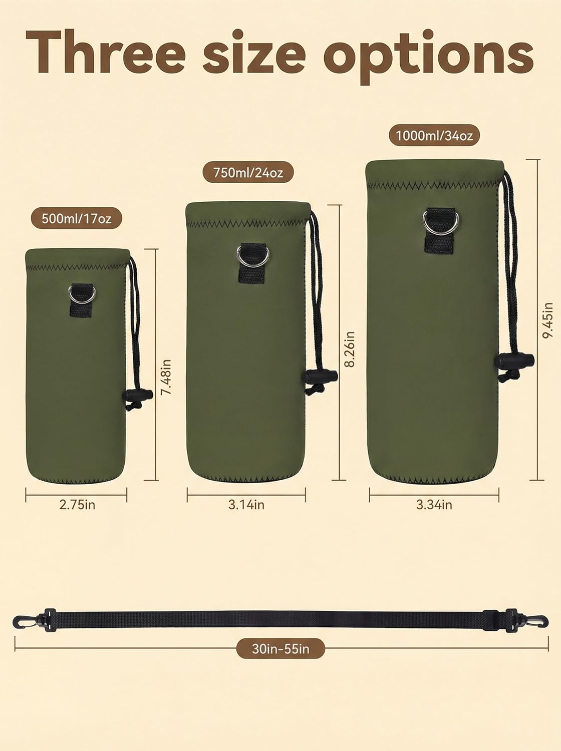 AUPET Water Bottle Sling Bag Carrier Crossbody Sleeve,Insulated Neoprene Bottle Case Holder Pouch Cover 500ML/17oz with Shoulder Strap for Walking Women Men