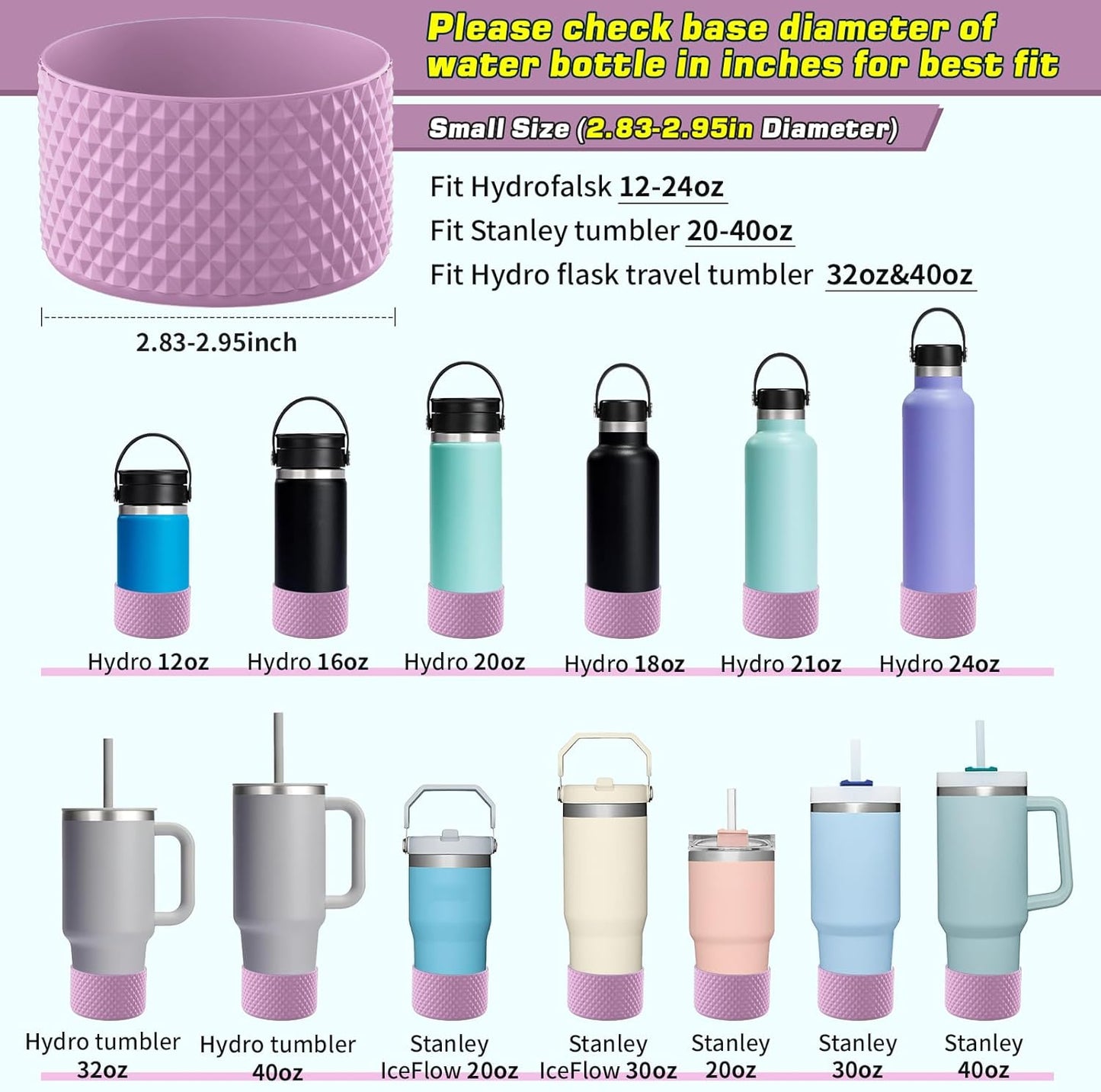 WUQID Water Bottle Boot, Diamond Silicone Boot Compatible with Stanleyy Tumbler 20-40oz & Hydroo Flask Bottle 12oz-24oz, Reduces Dents Sleeve Cover for More Bottles/Tumblers Bottom of 2.83-2.95in