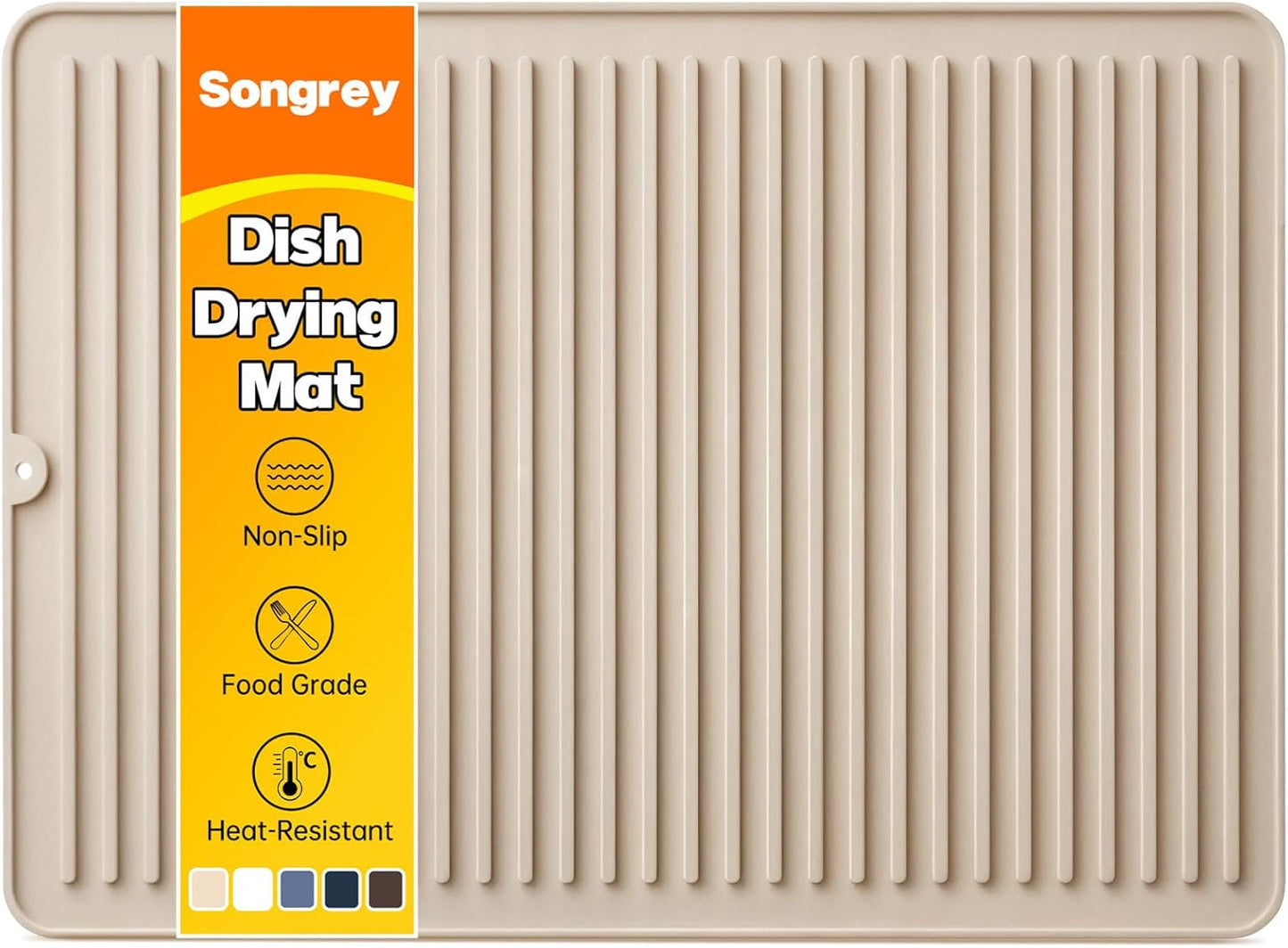 Songrey 12" x 6.5" Silicone Dish Drying Mat, Kitchen Counter Drying Pad for Sink Dishes or Under Rack, Multi-Use as Heat Resistant Trivet, Coffee Bar Mat