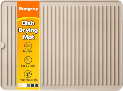 Songrey 12" x 6.5" Silicone Dish Drying Mat, Kitchen Counter Drying Pad for Sink Dishes or Under Rack, Multi-Use as Heat Resistant Trivet, Coffee Bar Mat
