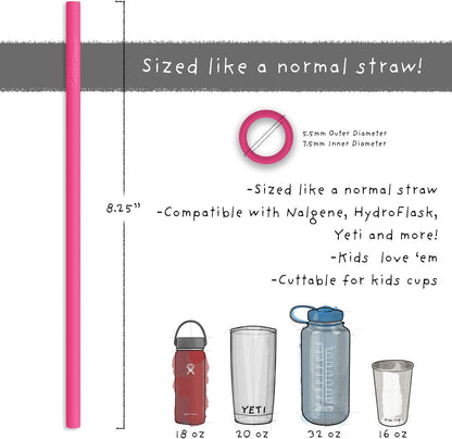 Silicone Straws - Slender Size BPA Free Non-Rubber Silicon Reusable Drinking Straws for Stainless Steel 20 oz Yeti Tumbler - Flexible, Chewy, Bendy & Safe for Kids/Toddlers