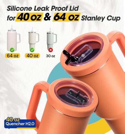 40 Oz Tumbler Flip Straw Lid for Stanley Quencher, Silicone Leak Proof Replacement Cover Reusable, Splash Resistant Cup Lids Accessories with Cleaning Brush Set