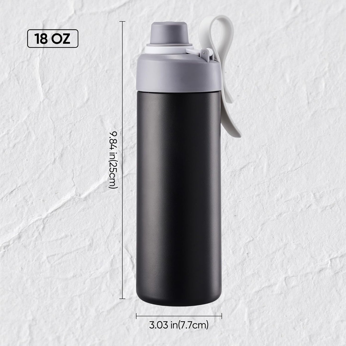 Fijinhom 18 oz Insulated Water Bottle with Handle, 304 Stainless Steel Double Wall Vacuum, Keep 24H Cold, Leak Proof, BPA-Free,with Lid & Non-Slip Bottom for Outdoor, Sports, Work, Travel (Black)