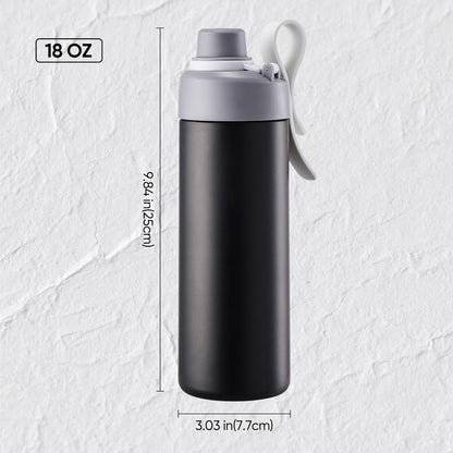Fijinhom 18 oz Insulated Water Bottle with Handle, 304 Stainless Steel Double Wall Vacuum, Keep 24H Cold, Leak Proof, BPA-Free,with Lid & Non-Slip Bottom for Outdoor, Sports, Work, Travel (Black)