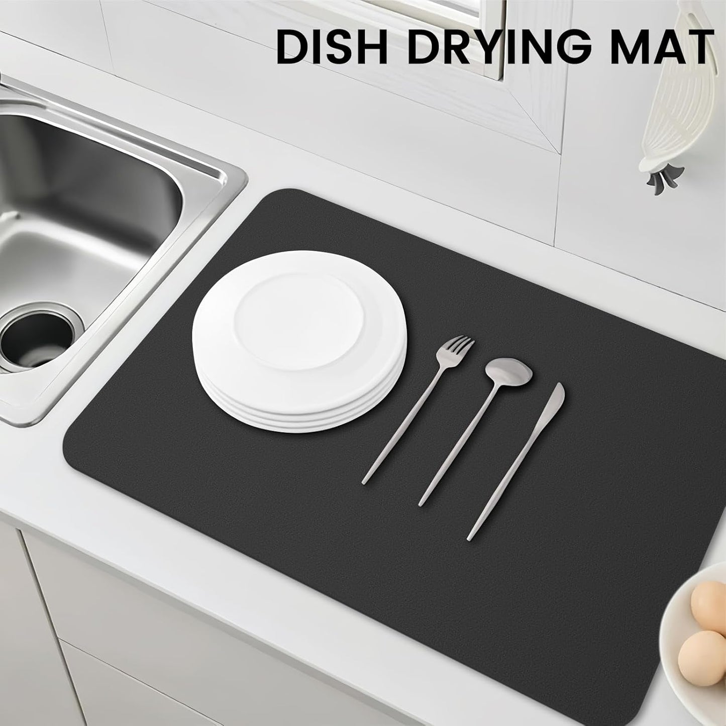 WISELIFE Dish Drying Mat Super Absorbent Drying Mat Large Dish Drying Mats for Kitchen Counter Easy Clean Dish Mat Kitchen Drying Mat15"x 18" Stylish Grey
