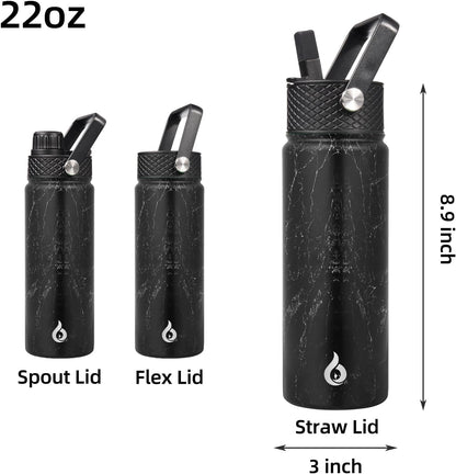 BJPKPK Insulated Water Bottles with Straw Lid, 40oz Stainless Steel Water Bottles with 3 Lids, BPA Free Leakproof Thermo, Tumblers, Cups for Sports, Gym- Midnight - Colors A
