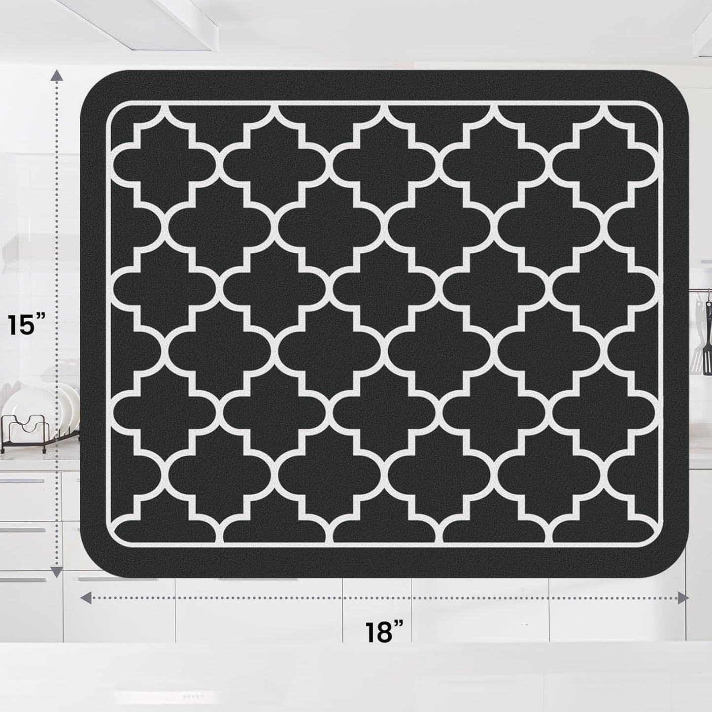 WISELIFE Dish Drying Mat Super Absorbent Drying Mat Large Dish Drying Mats for Kitchen Counter Easy Clean Dish Mat Kitchen Drying Mat15"x 18" Stylish Grey